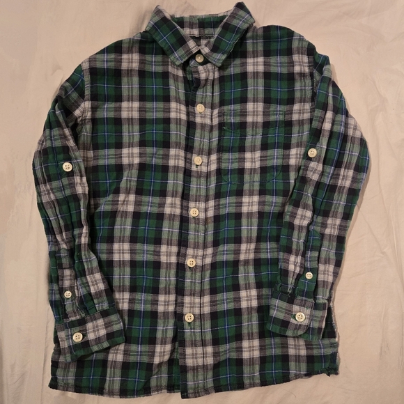VEUC: GAP Kids Blue/Green/White Plaid Button-down Collared Shirt; Size S P (6-7) - Picture 7 of 8